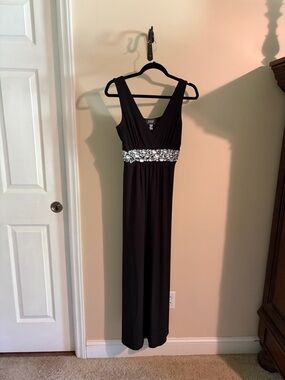 Black Maxi Evening Dress with Crystal-Embellished Waist - JSP